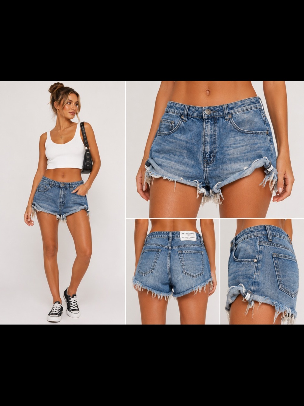 One Teaspoon Bandits Denim Shorts Distressed Frayed Raw Hem Festival Boho Y2K